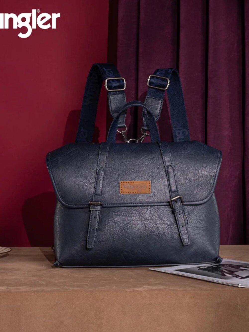 Wrangler Top Handle Carry Satchel/Laptop Bag/Backpack/Crossbody -Navy